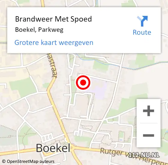 Locatie op kaart van de 112 melding: Brandweer Met Spoed Naar Boekel, Parkweg op 12 september 2022 10:56