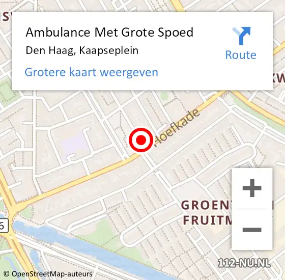 Locatie op kaart van de 112 melding: Ambulance Met Grote Spoed Naar Den Haag, Kaapseplein op 12 september 2022 10:59
