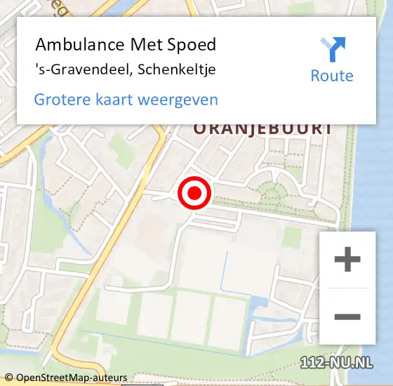 Locatie op kaart van de 112 melding: Ambulance Met Spoed Naar 's-Gravendeel, Schenkeltje op 12 september 2022 11:05