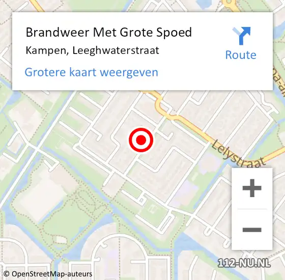 Locatie op kaart van de 112 melding: Brandweer Met Grote Spoed Naar Kampen, Leeghwaterstraat op 12 september 2022 11:24