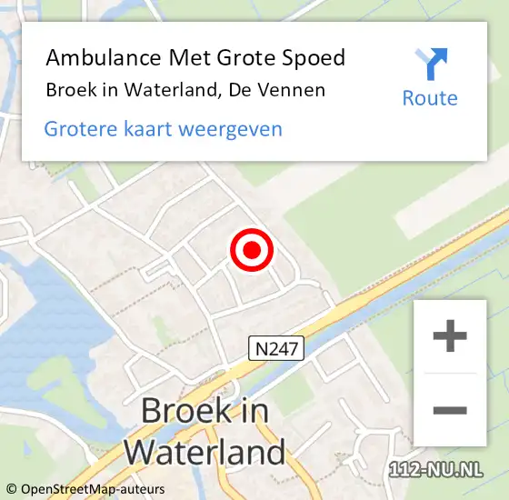 Locatie op kaart van de 112 melding: Ambulance Met Grote Spoed Naar Broek in Waterland, De Vennen op 12 september 2022 11:51