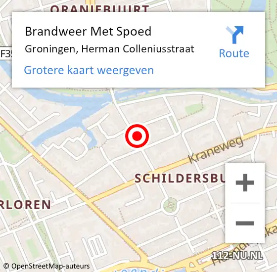 Locatie op kaart van de 112 melding: Brandweer Met Spoed Naar Groningen, Herman Colleniusstraat op 12 september 2022 12:12