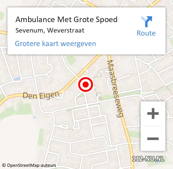 Locatie op kaart van de 112 melding: Ambulance Met Grote Spoed Naar Sevenum, Weverstraat op 29 juli 2014 07:03