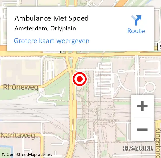 Locatie op kaart van de 112 melding: Ambulance Met Spoed Naar Amsterdam, Orlyplein op 12 september 2022 12:26
