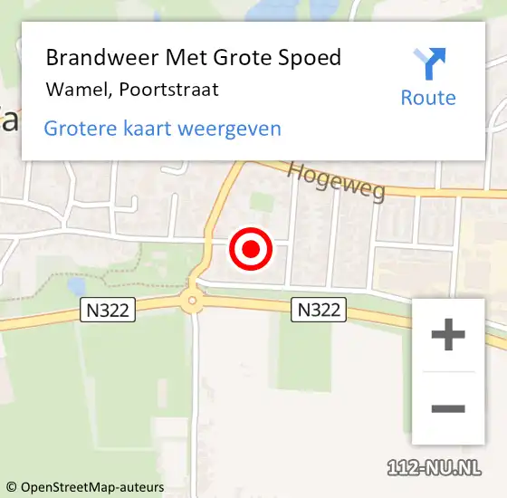Locatie op kaart van de 112 melding: Brandweer Met Grote Spoed Naar Wamel, Poortstraat op 12 september 2022 12:27