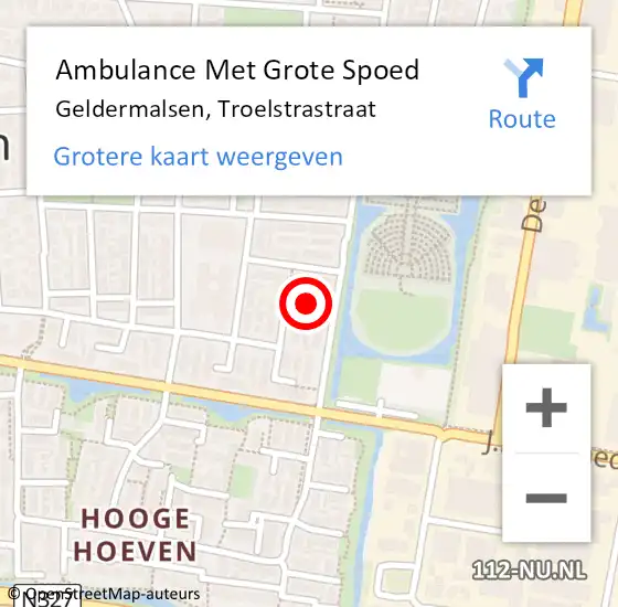 Locatie op kaart van de 112 melding: Ambulance Met Grote Spoed Naar Geldermalsen, Troelstrastraat op 12 september 2022 12:36