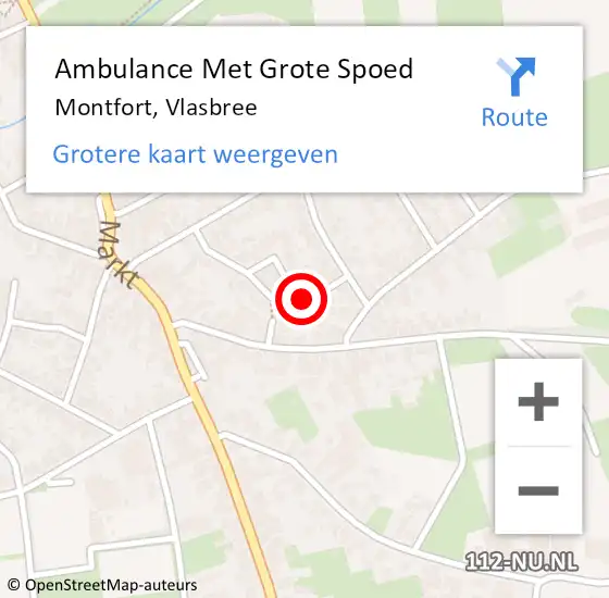 Locatie op kaart van de 112 melding: Ambulance Met Grote Spoed Naar Montfort, Vlasbree op 12 september 2022 12:43