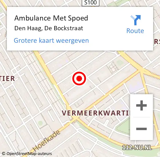 Locatie op kaart van de 112 melding: Ambulance Met Spoed Naar Den Haag, De Bockstraat op 12 september 2022 12:52