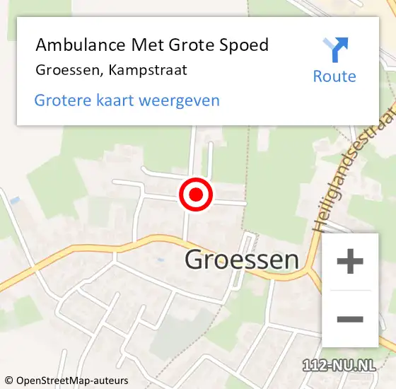 Locatie op kaart van de 112 melding: Ambulance Met Grote Spoed Naar Groessen, Kampstraat op 12 september 2022 12:54