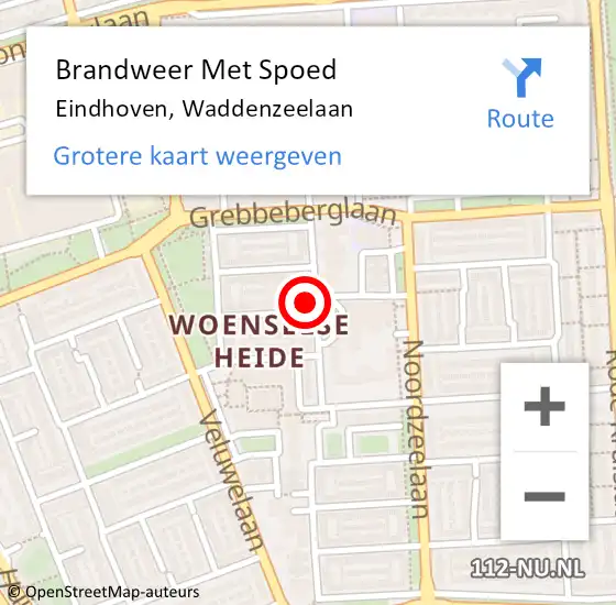 Locatie op kaart van de 112 melding: Brandweer Met Spoed Naar Eindhoven, Waddenzeelaan op 12 september 2022 13:00