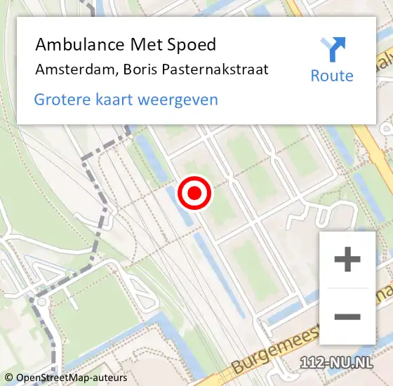 Locatie op kaart van de 112 melding: Ambulance Met Spoed Naar Amsterdam-Zuidoost, Boris Pasternakstraat op 12 september 2022 13:09