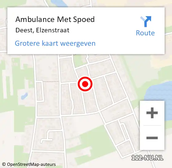 Locatie op kaart van de 112 melding: Ambulance Met Spoed Naar Deest, Elzenstraat op 12 september 2022 13:10