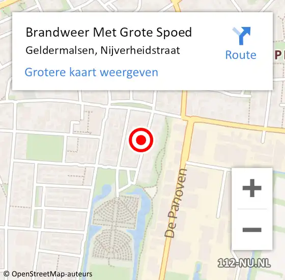 Locatie op kaart van de 112 melding: Brandweer Met Grote Spoed Naar Geldermalsen, Nijverheidstraat op 12 september 2022 13:20