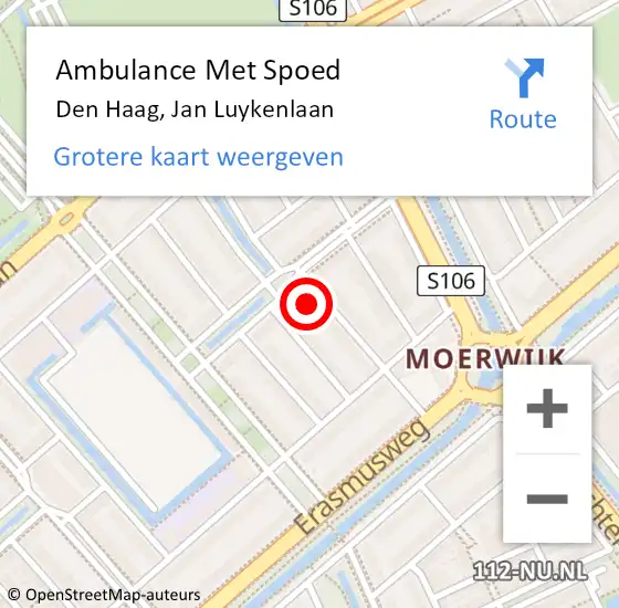 Locatie op kaart van de 112 melding: Ambulance Met Spoed Naar Den Haag, Jan Luykenlaan op 12 september 2022 13:26