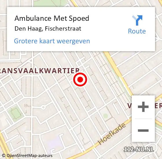 Locatie op kaart van de 112 melding: Ambulance Met Spoed Naar Den Haag, Fischerstraat op 12 september 2022 13:55