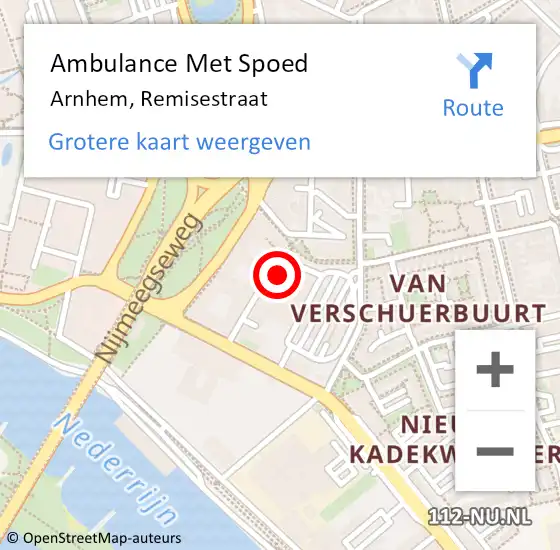 Locatie op kaart van de 112 melding: Ambulance Met Spoed Naar Arnhem, Remisestraat op 12 september 2022 14:07