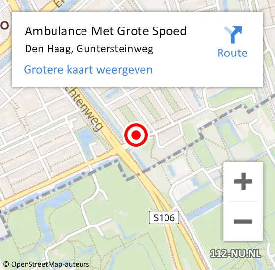 Locatie op kaart van de 112 melding: Ambulance Met Grote Spoed Naar Den Haag, Guntersteinweg op 12 september 2022 14:09