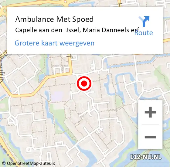 Locatie op kaart van de 112 melding: Ambulance Met Spoed Naar Capelle aan den IJssel, Maria Danneels erf op 12 september 2022 14:10