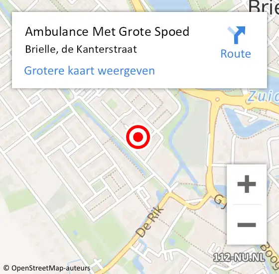 Locatie op kaart van de 112 melding: Ambulance Met Grote Spoed Naar Brielle, de Kanterstraat op 12 september 2022 14:15