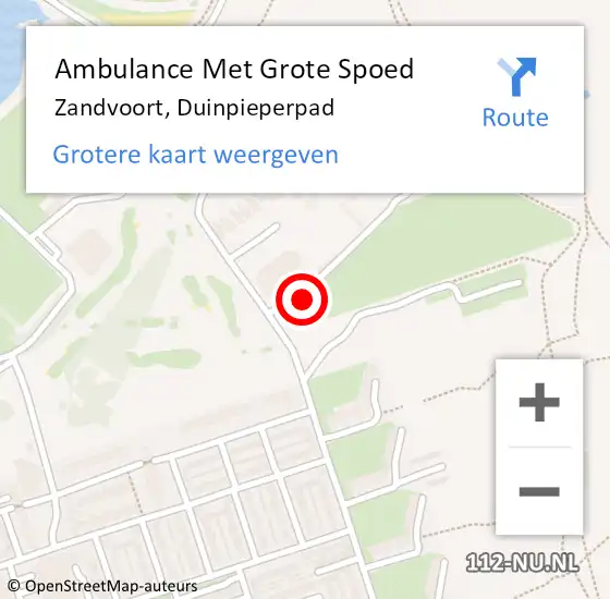 Locatie op kaart van de 112 melding: Ambulance Met Grote Spoed Naar Zandvoort, Duinpieperpad op 12 september 2022 14:30