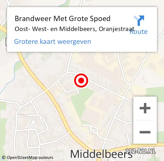Locatie op kaart van de 112 melding: Brandweer Met Grote Spoed Naar Oost- West- en Middelbeers, Oranjestraat op 12 september 2022 14:36
