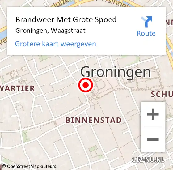 Locatie op kaart van de 112 melding: Brandweer Met Grote Spoed Naar Groningen, Waagstraat op 12 september 2022 14:40