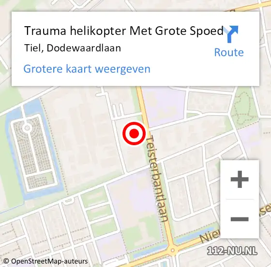 Locatie op kaart van de 112 melding: Trauma helikopter Met Grote Spoed Naar Tiel, Dodewaardlaan op 12 september 2022 14:49