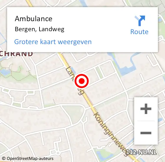 Locatie op kaart van de 112 melding: Ambulance Bergen, Landweg op 12 september 2022 14:58