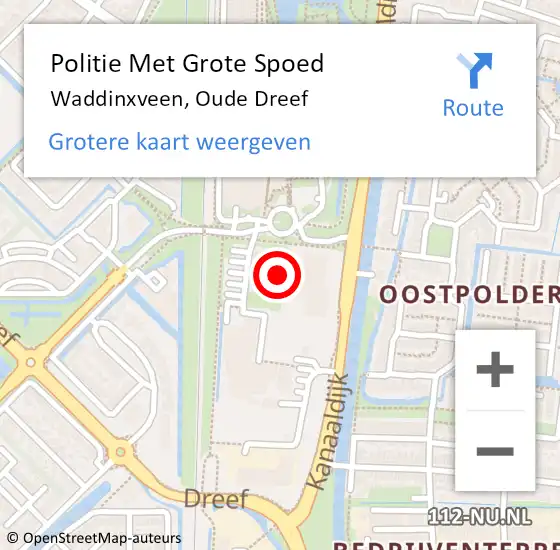 Locatie op kaart van de 112 melding: Politie Met Grote Spoed Naar Waddinxveen, Oude Dreef op 12 september 2022 15:13