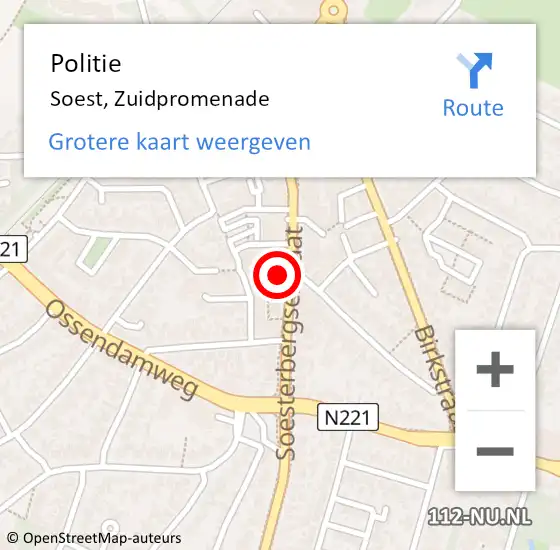 Locatie op kaart van de 112 melding: Politie Soest, Zuidpromenade op 12 september 2022 15:26