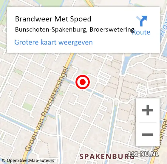 Locatie op kaart van de 112 melding: Brandweer Met Spoed Naar Bunschoten-Spakenburg, Broerswetering op 12 september 2022 15:28