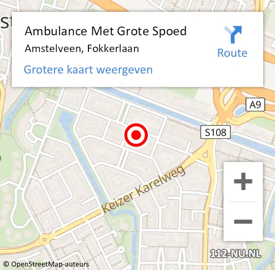 Locatie op kaart van de 112 melding: Ambulance Met Grote Spoed Naar Amstelveen, Fokkerlaan op 12 september 2022 15:32