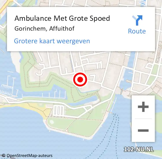 Locatie op kaart van de 112 melding: Ambulance Met Grote Spoed Naar Gorinchem, Affuithof op 12 september 2022 15:45