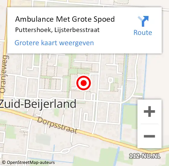 Locatie op kaart van de 112 melding: Ambulance Met Grote Spoed Naar Puttershoek, Lijsterbesstraat op 12 september 2022 15:48