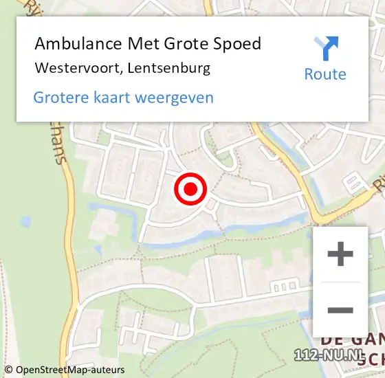 Locatie op kaart van de 112 melding: Ambulance Met Grote Spoed Naar Westervoort, Lentsenburg op 12 september 2022 15:55
