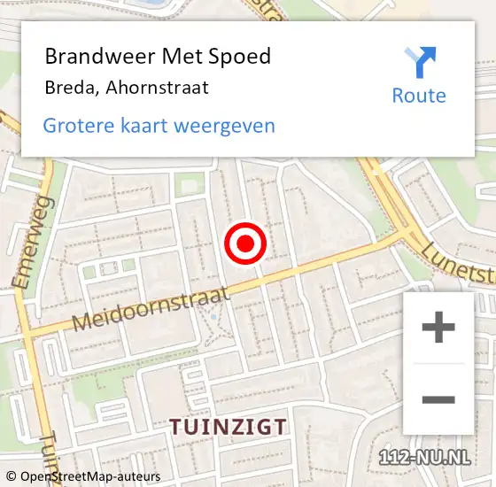 Locatie op kaart van de 112 melding: Brandweer Met Spoed Naar Breda, Ahornstraat op 12 september 2022 16:28