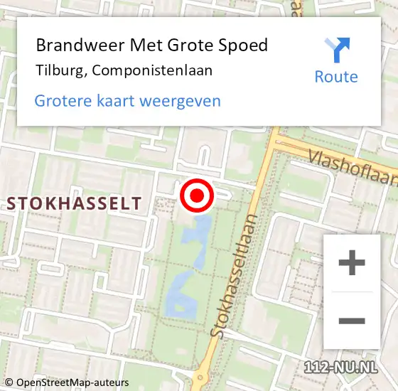 Locatie op kaart van de 112 melding: Brandweer Met Grote Spoed Naar Tilburg, Componistenlaan op 12 september 2022 16:49
