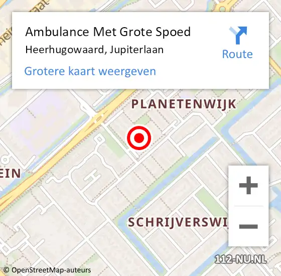 Locatie op kaart van de 112 melding: Ambulance Met Grote Spoed Naar Heerhugowaard, Jupiterlaan op 12 september 2022 16:59