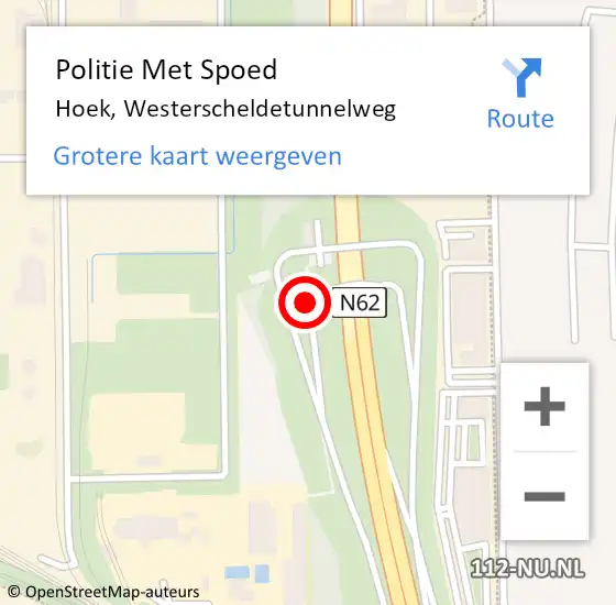 Locatie op kaart van de 112 melding: Politie Met Spoed Naar Hoek, Westerscheldetunnelweg op 12 september 2022 17:11