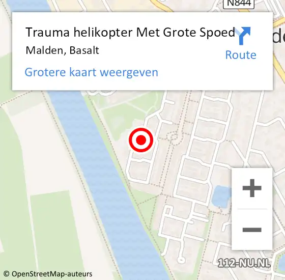 Locatie op kaart van de 112 melding: Trauma helikopter Met Grote Spoed Naar Malden, Basalt op 12 september 2022 17:31