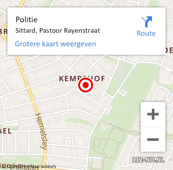 Locatie op kaart van de 112 melding: Politie Sittard, Pastoor Rayenstraat op 12 september 2022 17:33