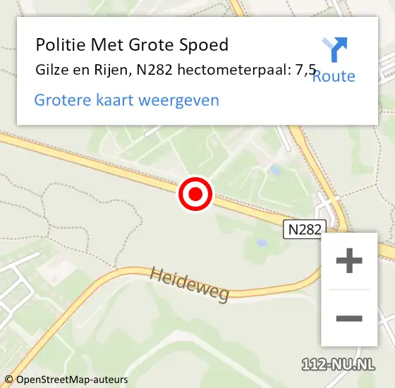 Locatie op kaart van de 112 melding: Politie Met Grote Spoed Naar Gilze en Rijen, N282 hectometerpaal: 7,5 op 12 september 2022 17:34