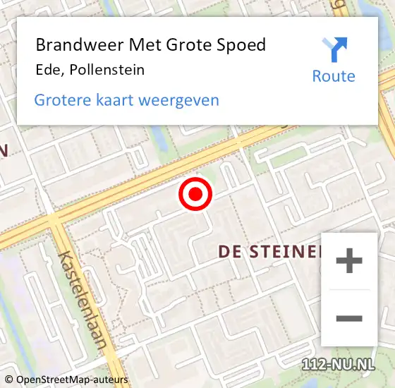 Locatie op kaart van de 112 melding: Brandweer Met Grote Spoed Naar Ede, Pollenstein op 12 september 2022 17:45