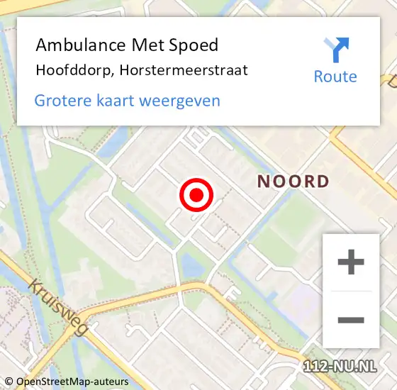 Locatie op kaart van de 112 melding: Ambulance Met Spoed Naar Hoofddorp, Horstermeerstraat op 12 september 2022 18:02