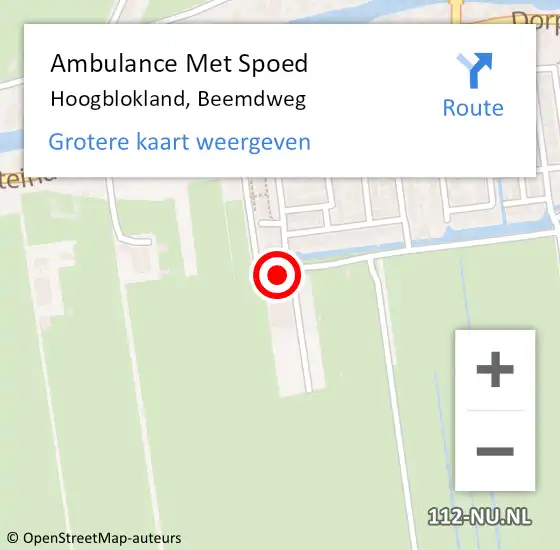 Locatie op kaart van de 112 melding: Ambulance Met Spoed Naar Hoogblokland, Beemdweg op 12 september 2022 18:02