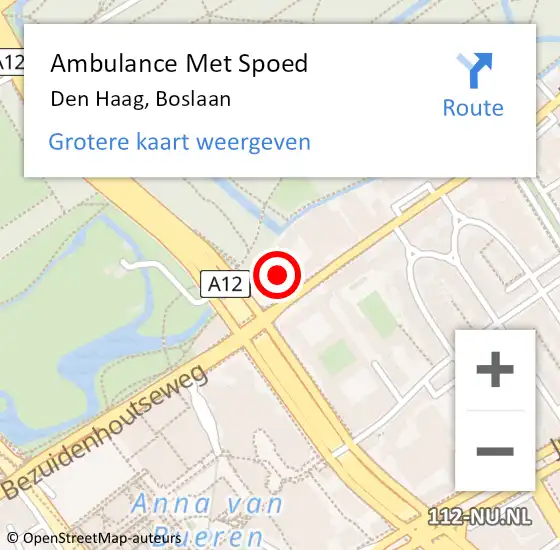 Locatie op kaart van de 112 melding: Ambulance Met Spoed Naar Den Haag, Boslaan op 12 september 2022 18:03