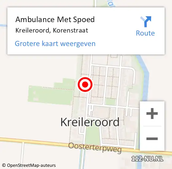 Locatie op kaart van de 112 melding: Ambulance Met Spoed Naar Kreileroord, Korenstraat op 12 september 2022 18:12