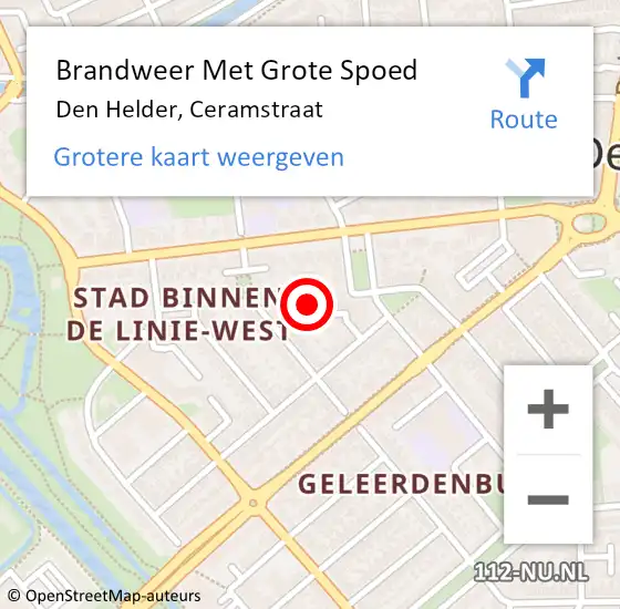 Locatie op kaart van de 112 melding: Brandweer Met Grote Spoed Naar Den Helder, Ceramstraat op 12 september 2022 18:17