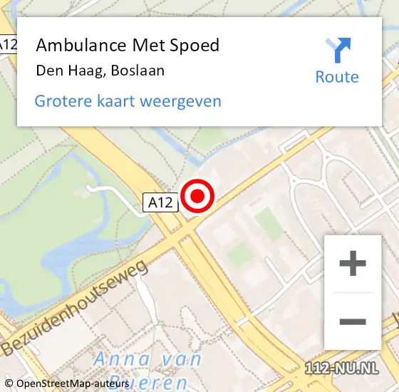 Locatie op kaart van de 112 melding: Ambulance Met Spoed Naar Den Haag, Boslaan op 12 september 2022 18:19