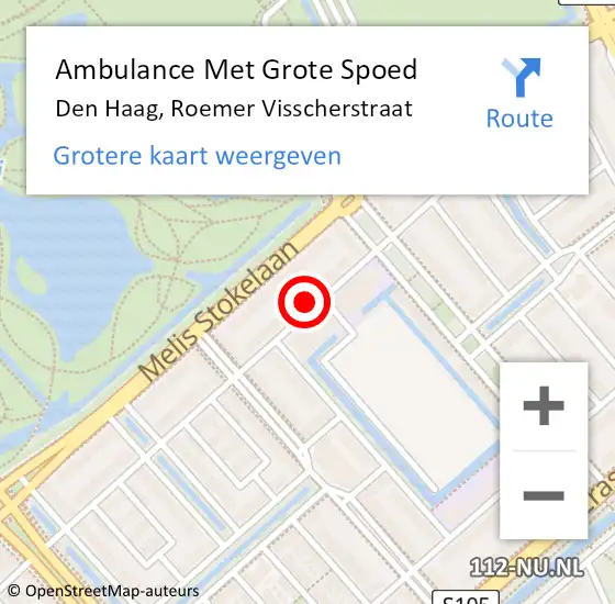 Locatie op kaart van de 112 melding: Ambulance Met Grote Spoed Naar Den Haag, Roemer Visscherstraat op 12 september 2022 18:54